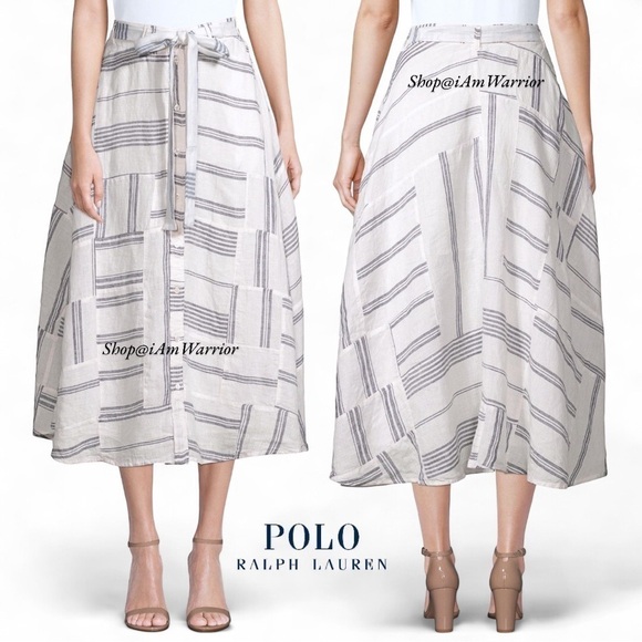 Polo by Ralph Lauren linen patchwork belted a-line midi skirt *shop@iamwarrior - Picture 5 of 9